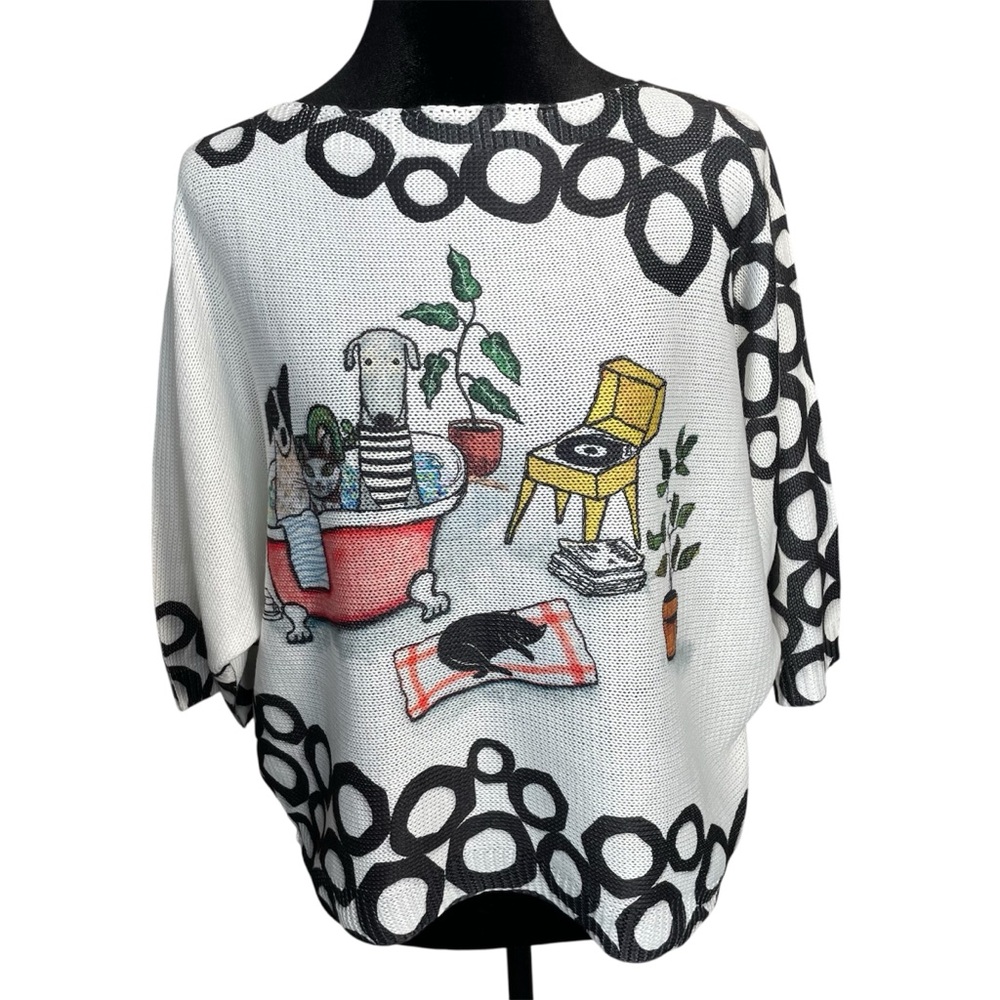Inoah Pawy Bath 3/4 Sleeve Dolman Dog Cat Sweater S/M